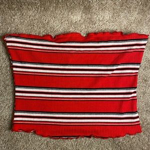 Red Ruffled Striped Tube Top